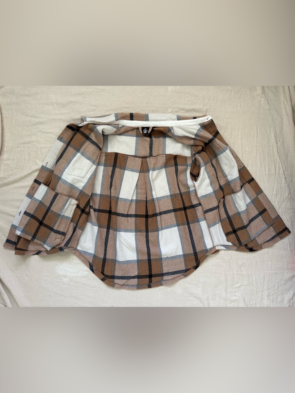 Woolx Sawyer Merino Wool Plaid Shacket XL Brown Beige Oversized Shirt Jacket - Picture 8 of 12